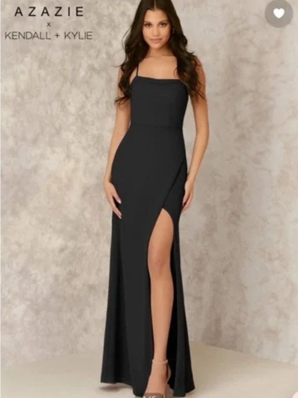 Azazie X Kendall Kylie Black Maxi Dress A8 Formal Prom Slit Minimalist Wedding